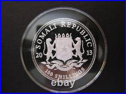 2013 Somalia Elephant African Wildlife 1 Oz Colored Pure Silver BU Coin