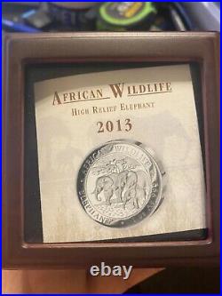 2013 Somalia Elephant High Relief African Wildlife proof Silver coin with box COA