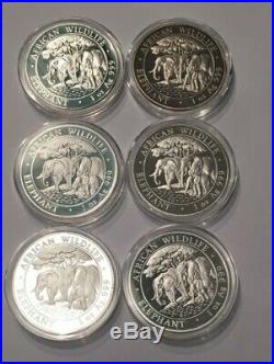 2013 Somalia Silver Elephant 1 oz. 999 bullion silver in Capsule (x6 Total)