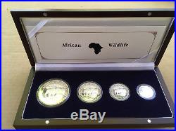 2013 Somalian African Wildlife SILVER ELEPHANT 4 COIN PROOF SET in Box with COA