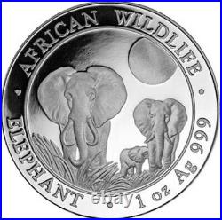 2014 100 Shillings Somalian AFRICAN ELEPHANT 1 Oz Silver BU Coin