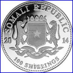 2014 100 Shillings Somalian AFRICAN ELEPHANT 1 Oz Silver BU Coin