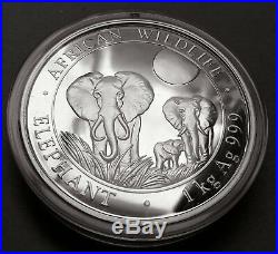 2014 1 Kilo (32.15 oz) Pure Silver Somalia African Wildlife Elephant (BU)