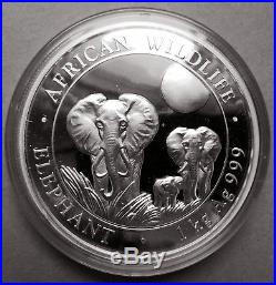 2014 1 Kilo Somalia Pure Silver AFRICAN WILDLIFE ELEPHANT (BU)
