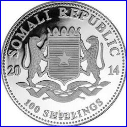 2014 1 Oz Silver 100 Shillings Somalian AFRICAN ELEPHANT Coin