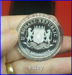 2014 1oz Silver Coin African Wildlife Somalian Elephant High Relief Proof