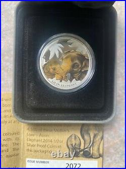 2014 50c Mother's Love Asian Elephant 1/2oz Silver Proof Coin mint 2072