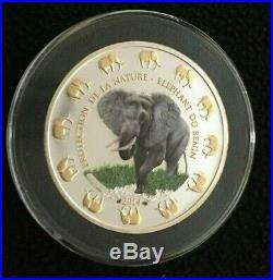 2014 Benin 1 oz Silver Elephant Colorized Gilded Proof-like Coin with COA & Box