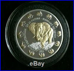 2014 Benin 1 oz Silver Elephant Proof-Like Gilded Coin Protection de la Nature