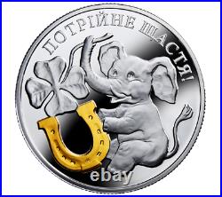 2014 Mint of Poland Sterling Silver Gold Plated Coin Triple Happiness Elephant