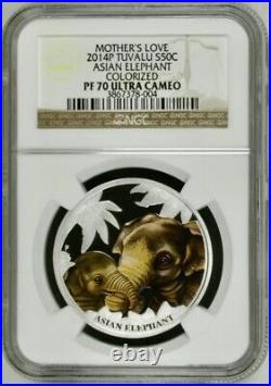 2014 Mother's Love Asian Elephant Tuvalu 1/2oz. 999 Silver MS70 Ultra Cameo 4500