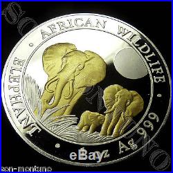 2014 SOMALIA ELEPHANT GILDED IN 24K GOLD 1 Oz. 999 Silver African Wildlife Coin