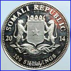 2014 SOMALIA REPUBLIC Elephant African Wildlife Proof Silver 100Sh Coin i100696