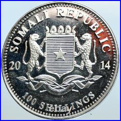 2014 SOMALIA REPUBLIC Elephant African Wildlife Proof Silver 100Sh Coin i100726