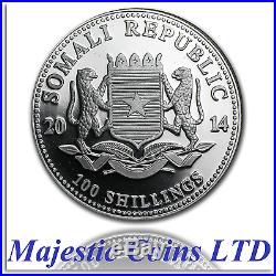 2014 Silver Somalia African Wildlife Elephant Coin 100 Shilling Horse Privy