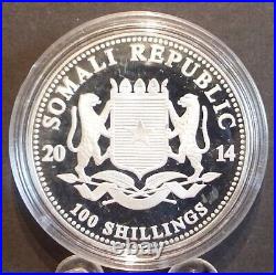 2014 Somali Republic African Elephant 1 oz BU. 999 Fine Silver Coin in Capsule