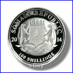 2014 Somali Republic High Relief Silver Elephant 1 oz Coin Proof 999