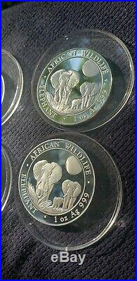 2014 Somalia African Elephant Silver Coin 1 oz. 999 Fine Silver BU lot of 4 HTF