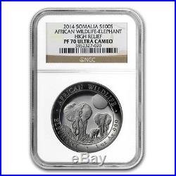 2014 Somalia African Wildlife Elephant Silver NGC PF70 UCAM High Relief Coin