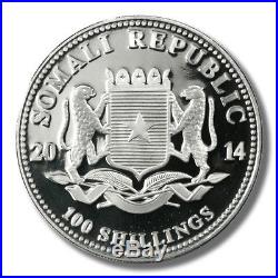 2014 Somalia Elephant 100 Shilling 1oz Colored Prooflike Silver Coin