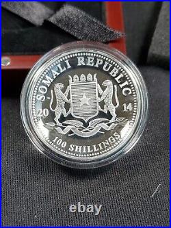 2014 Somalia Elephant 100 Shilling 1oz High-relief Proof Silver Coin