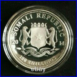 2014 Somalia Elephant PROOF High Relief Silver 1oz coin OGP & COA 1,000 made
