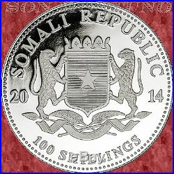 2014 Somalian ELEPHANT NIGHT COLORIZED African Wildlife 1 Oz Silver Coin
