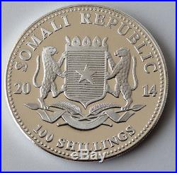 2014 Somalian Elephant 24k Gold Gilded 1Oz. 999 Fine Silver Coin