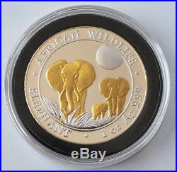 2014 Somalian Elephant 24k Gold Gilded 1Oz. 999 Fine Silver Coin