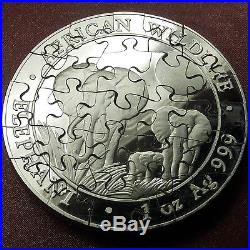 2014 Somalian Elephant JIGSAW PUZZLE COIN. 999 Silver Bullion Round 1 Troy Ounce