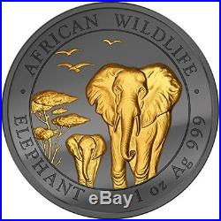 2015 1 Oz Silver GOLDEN ENIGMA ELEPHANT RUTHENIUM With 24 Karat Gold, Box & COA