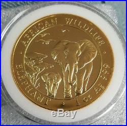 2015 1 Oz Somalia Elephant 24K Gold Gilded 999.9 Fine Silver Coin