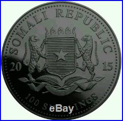 2015 1 oz African Somali Silver Burning Elephant Coin Black Ruthenium 24k Hot