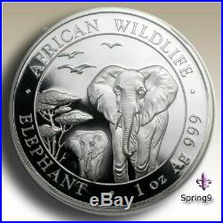 2015 1 oz Silver Somalia African Elephant MS-70 NGC (ER) Spring9 BU
