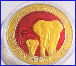 2015 1 oz Somalia Elephant Colorized Coins. 999 Silver (BU)