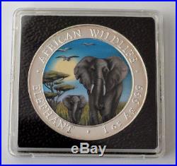 2015 1oz. 999 Somalia African Elephant Colorized Box & Coa (Mint Condition)