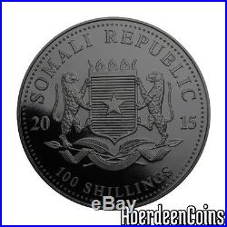2015 1oz Silver Somalia African Burning Elephant Ruthenium Gilded Coin