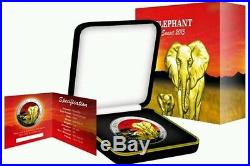 2015 1oz Silver Somalia African Elephant At Sunset 24k Gold Gilded Coin