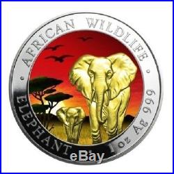2015 1oz Silver Somalia African Elephant Sunset 24k Gold Gilded
