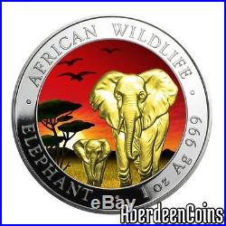 2015 1oz Silver Somalia African Elephant Sunset 24k Gold Gilded Coin