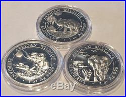 2015 2016 2017 African Wildlife Somali Elephant 1 Troy Oz. 999 Fine Silver Coins