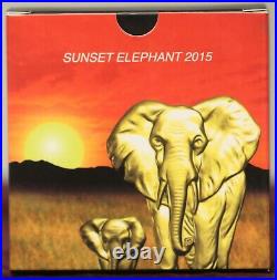 2015 African ELEPHANT AT SUNSET 24K Gold Gilded 1oz. 999 Silver Somalia Coin