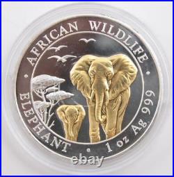 2015 African Elephant at Sunset 24K Gold Gilded 1oz. 999 Silver Somalia Coin