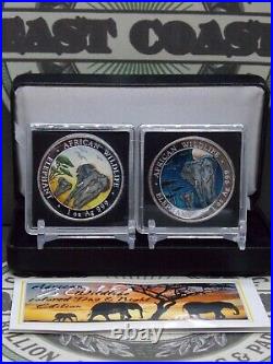 2015 African Wildlife Elephant Day & Night (2 Coin) Set COA. 999 Silver #RP