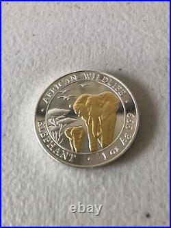 2015 African Wildlife Elephant Somali Republic 1 oz. 999 Silver Coin (Gilded)