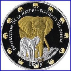 2015 Benin 1 oz Silver Elephant Proof-Like Gilded Coin Protection de la Nature