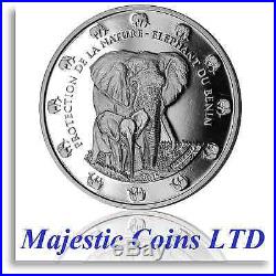 2015 Benin 2 oz Elephant Protection De La Nature Box/CoA. 999 Silver Proof Coin