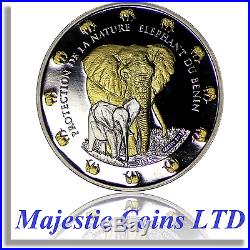 2015 Benin Elephant Protection De La Nature. 999 Silver 24k Gilt Proof Coin