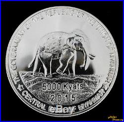 2015 Myanmar 5000 Kyat First Term Government Elephant Burma Coin Silver 925 Unc