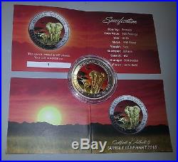 2015 SOMALIA African Wildlife Elephant Sunset 1oz Silver Color Gold Plated Coin